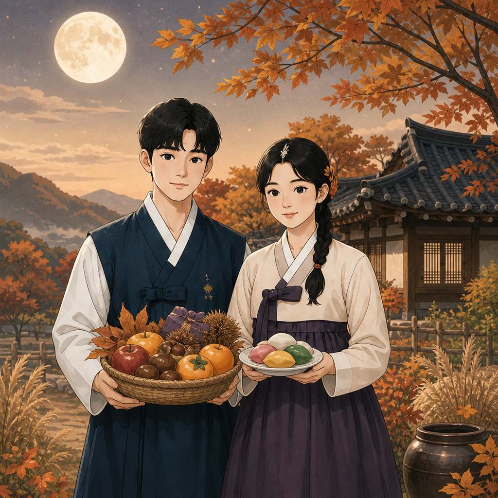 해당 이미지 스타일 그대로 추석 이미지 · 가을 풍경 · 한복 차림